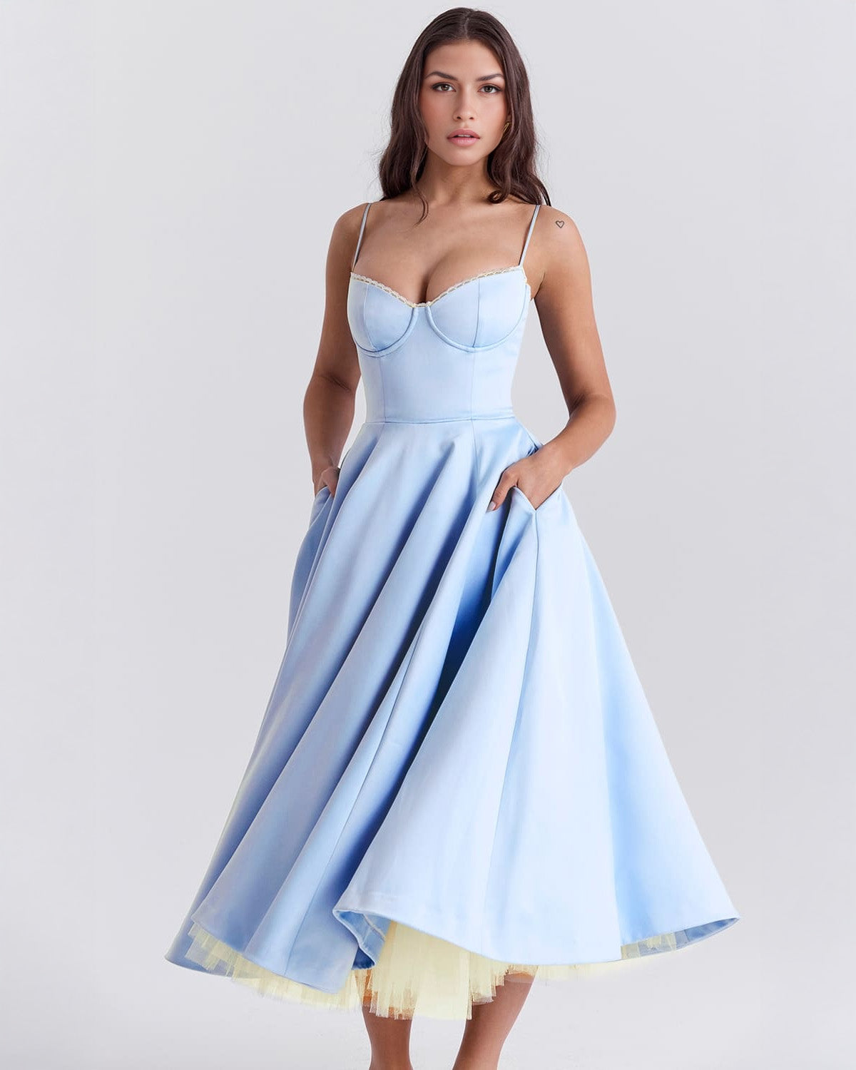 Fenja | Midi Dress in Duchesse Satin with Bodice