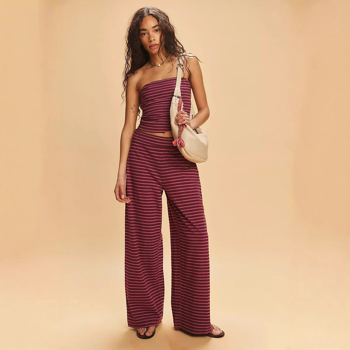 Lina | Striped Bustier Top & Wide-Leg Pants Set