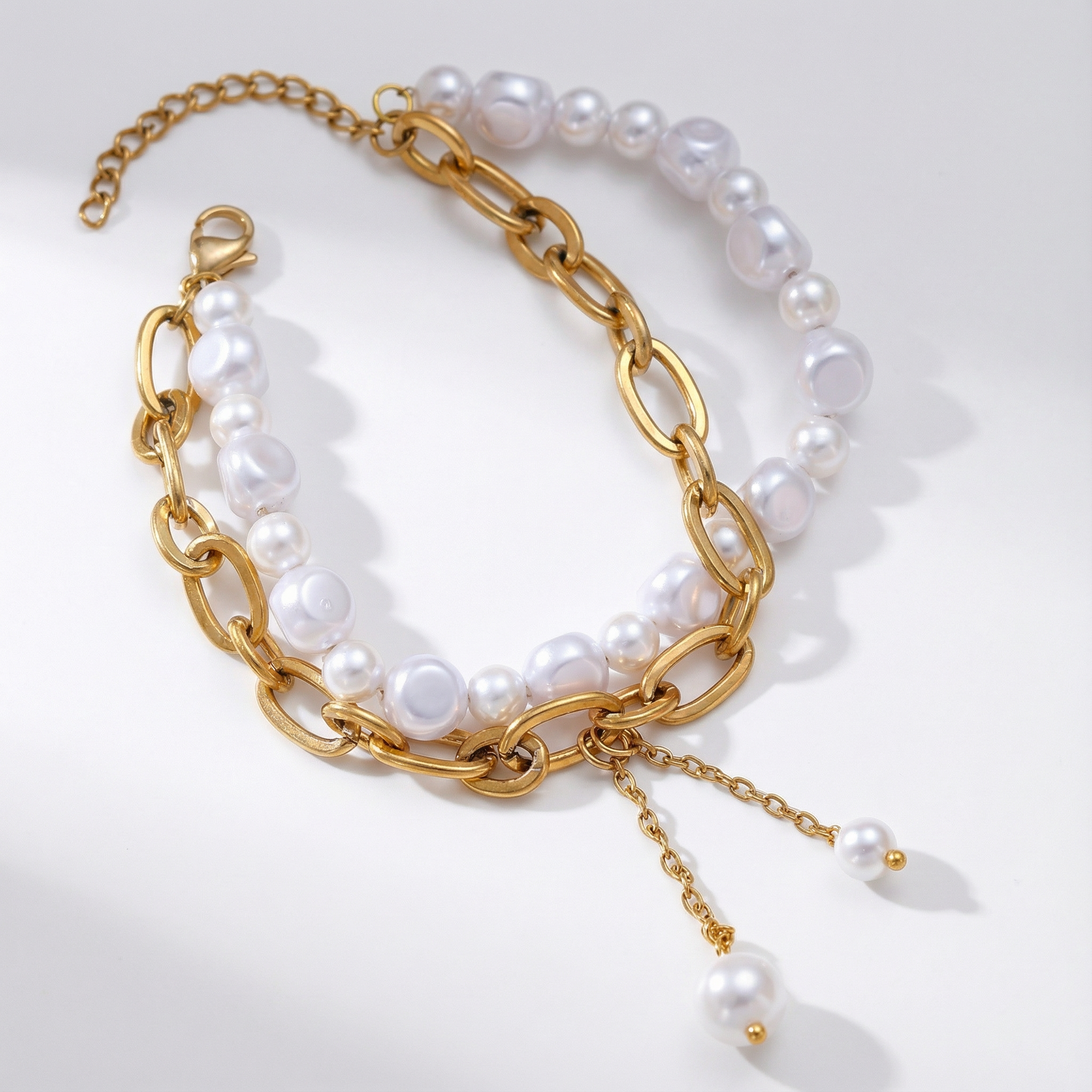 MICHELLE | Double Pearl Chain Bracelet