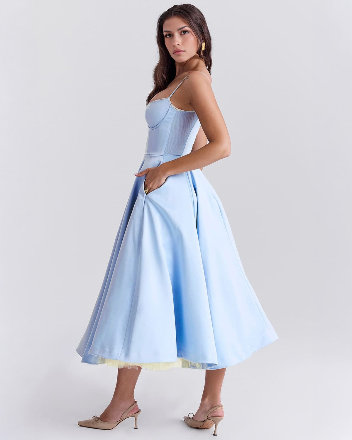 Fenja | Midi Dress in Duchesse Satin with Bodice