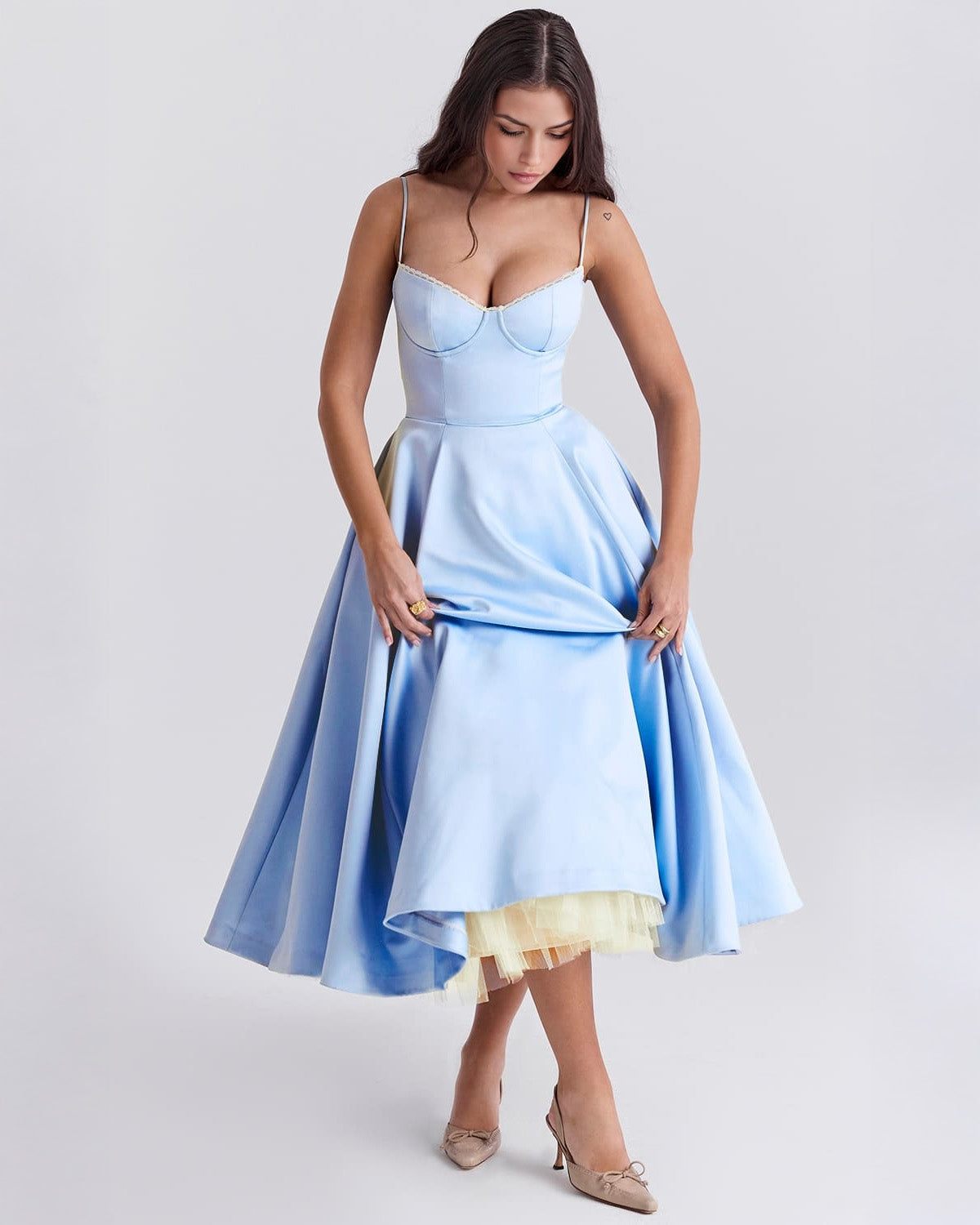 Fenja | Midi Dress in Duchesse Satin with Bodice