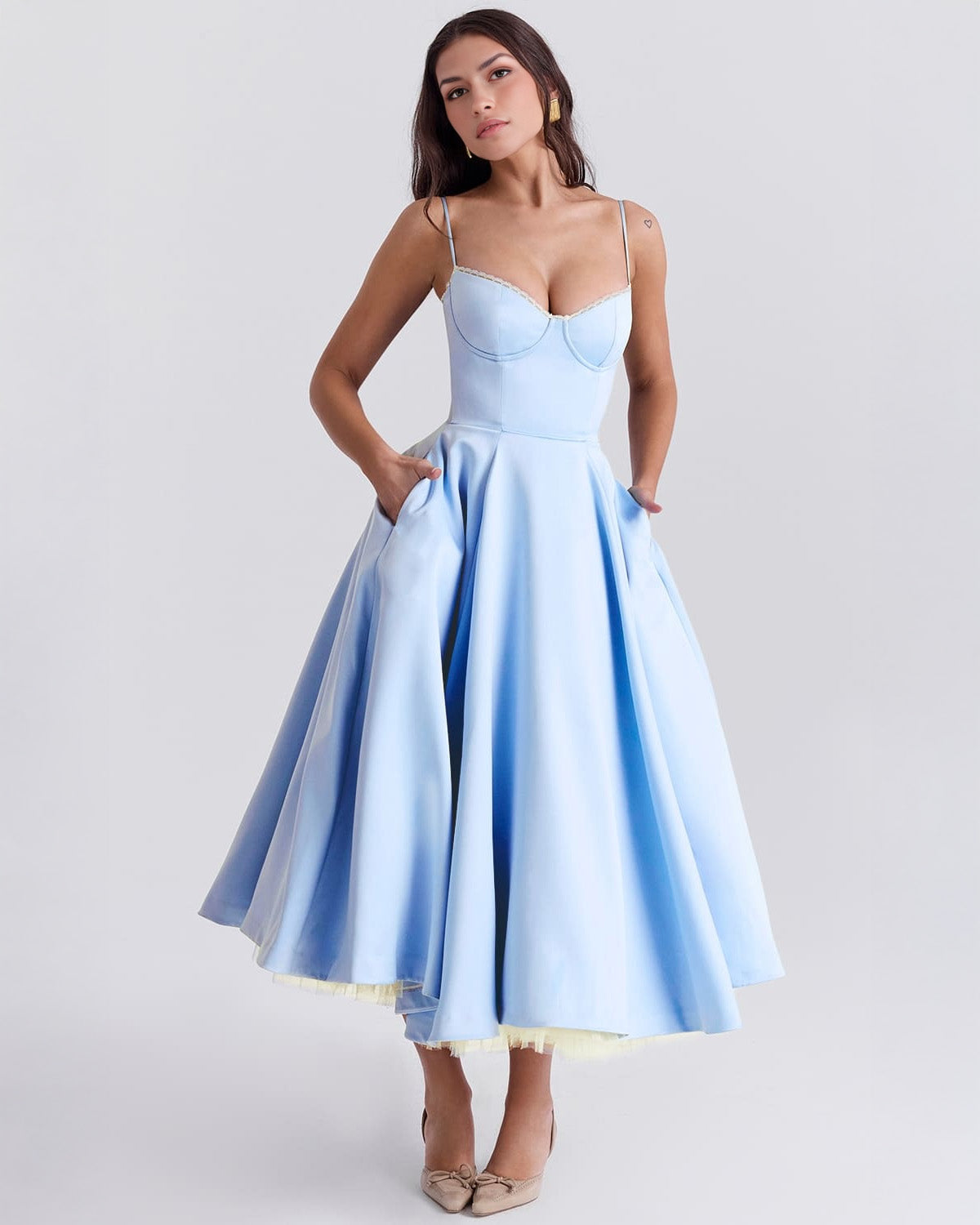 Fenja | Midi Dress in Duchesse Satin with Bodice