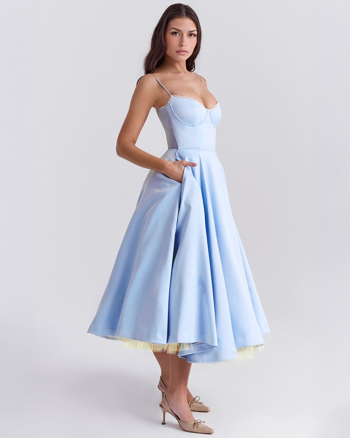 Fenja | Midi Dress in Duchesse Satin with Bodice
