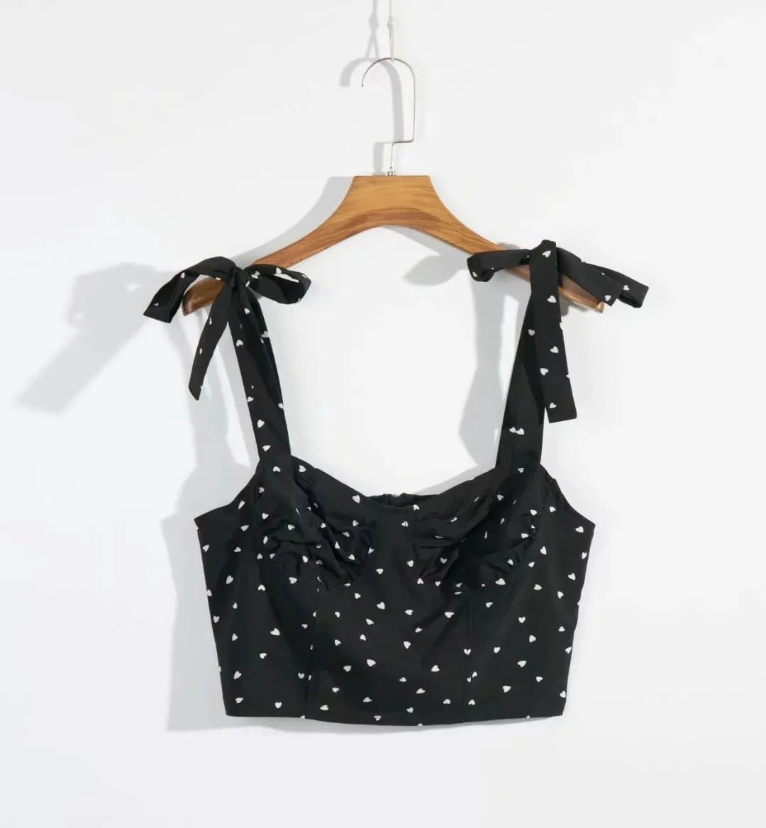 Liora| Tie-Strap Heart Print Crop Top