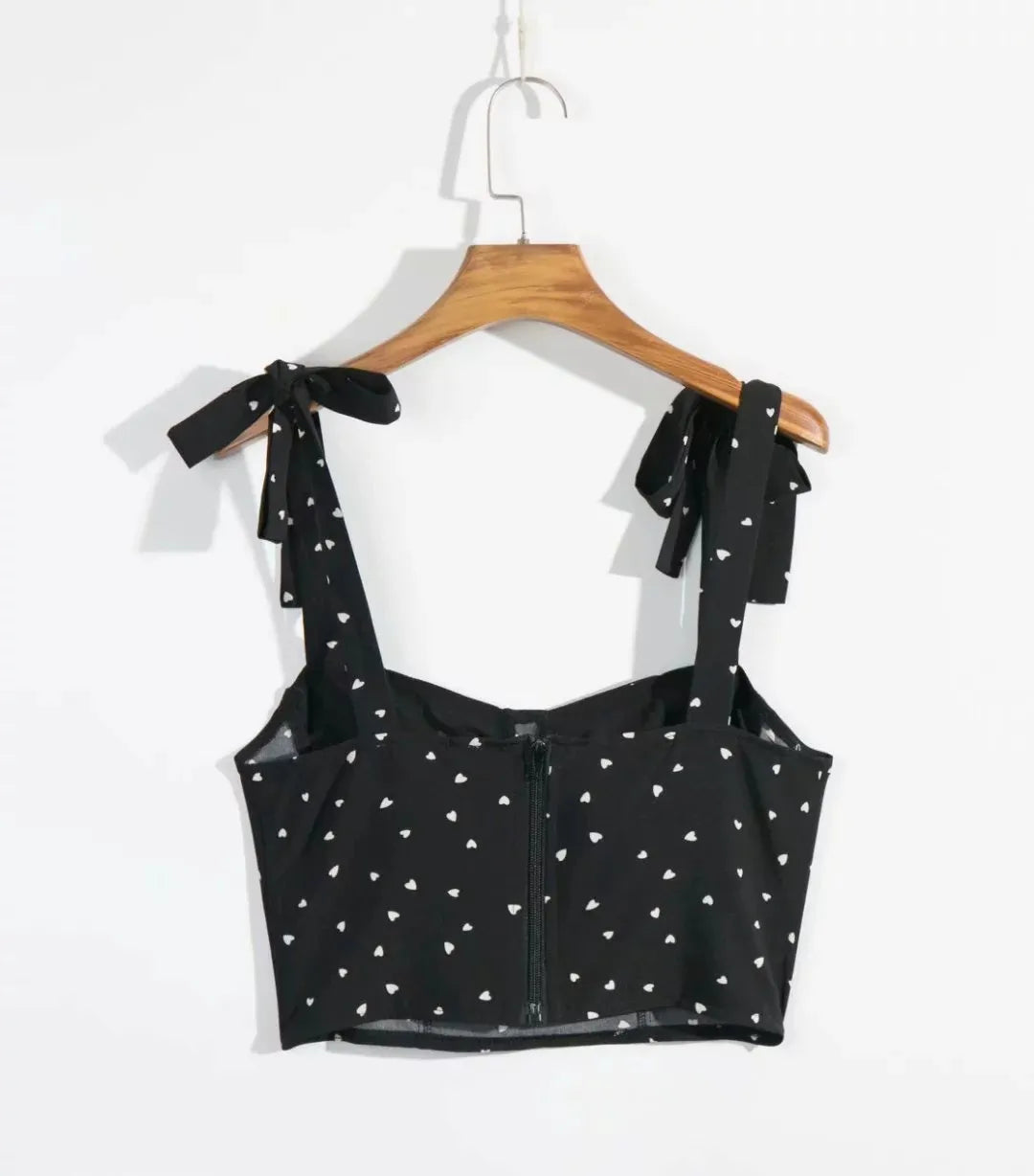 Liora| Tie-Strap Heart Print Crop Top
