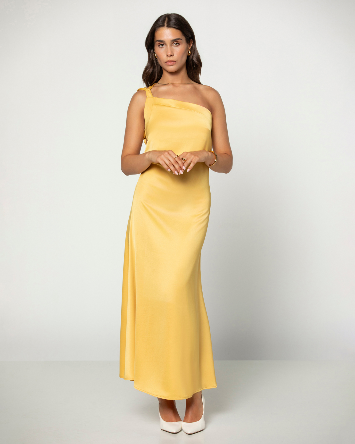 Kiara | Asymmetrical One-Shoulder Satin Midi Dress