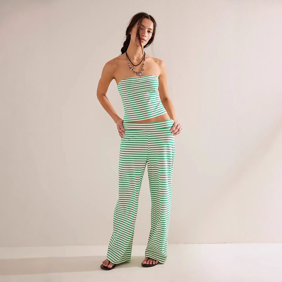 Lina | Striped Bustier Top & Wide-Leg Pants Set
