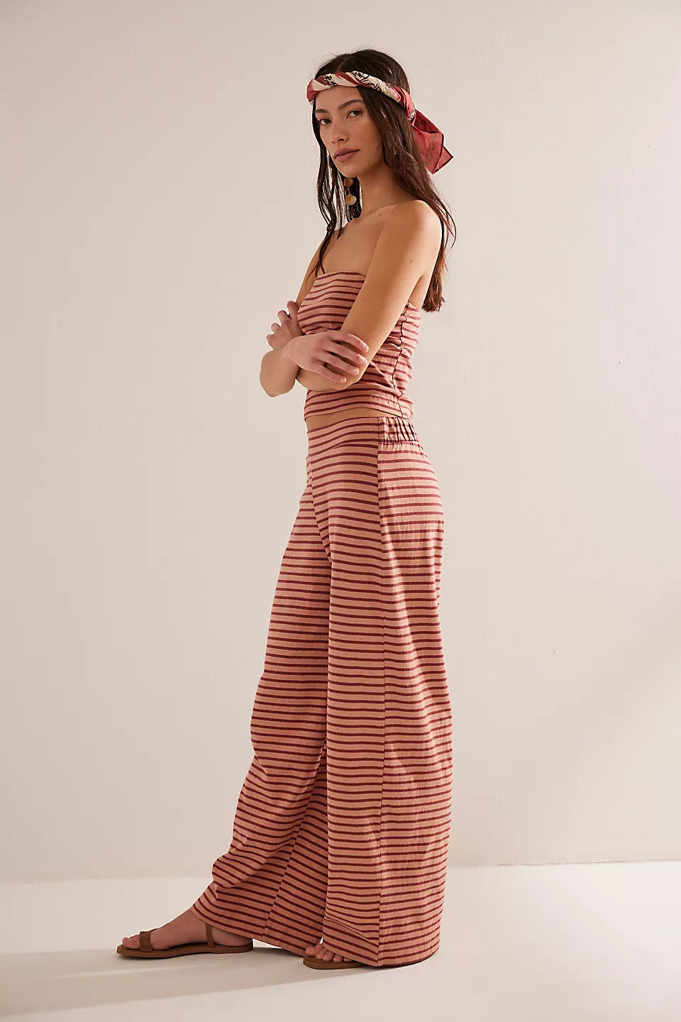Lina | Striped Bustier Top & Wide-Leg Pants Set