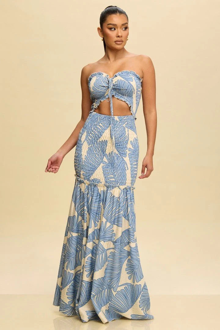 Naysa | Strapless Maxi Dress with Tropical Print