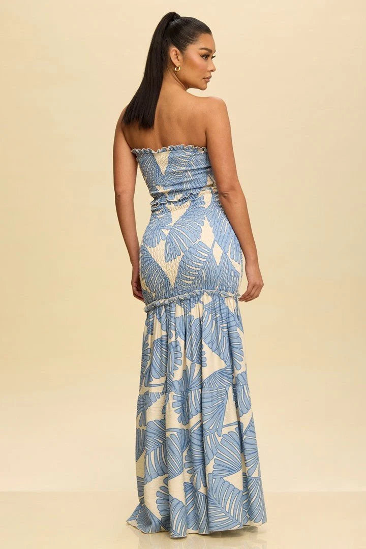 Naysa | Strapless Maxi Dress with Tropical Print