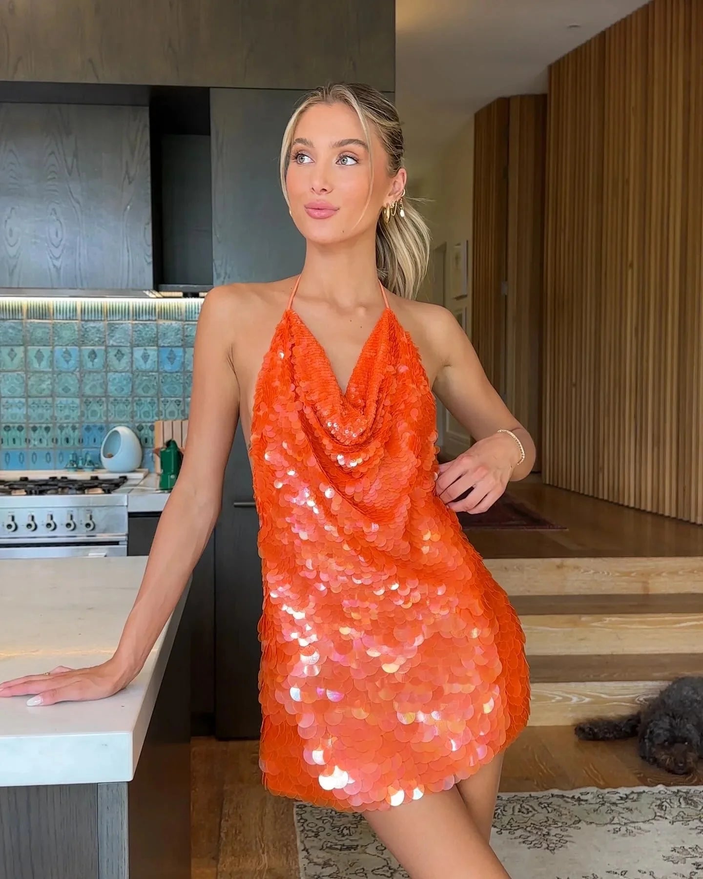 Feline | Halter Neck Sequin Backless Mini Dress