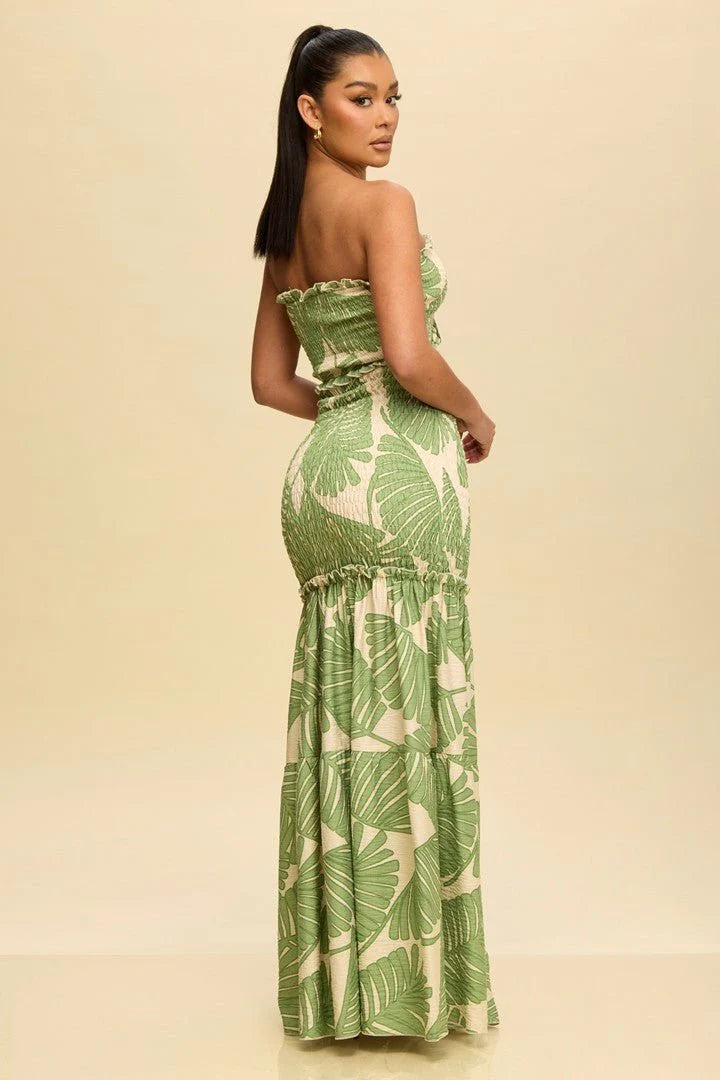 Naysa | Strapless Maxi Dress with Tropical Print